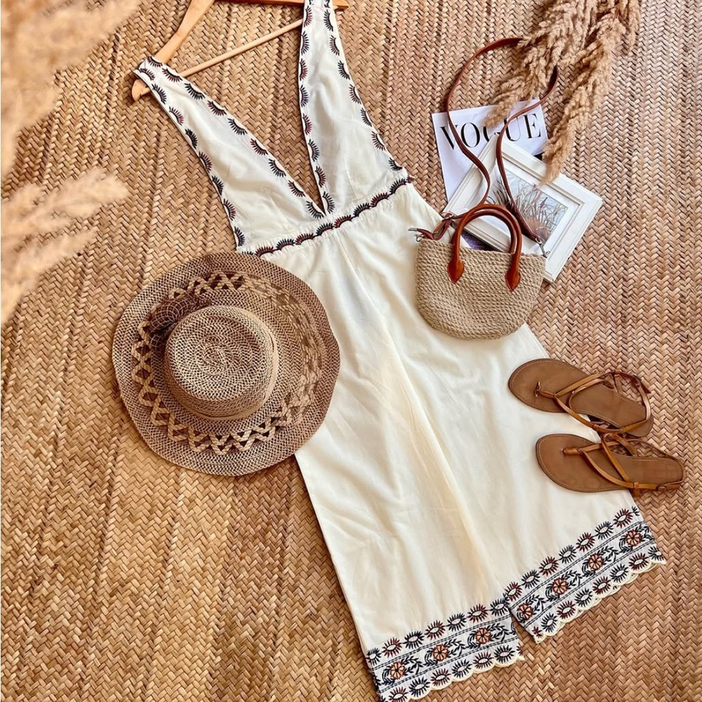 Free people jumpsuit with Embroidered Trim